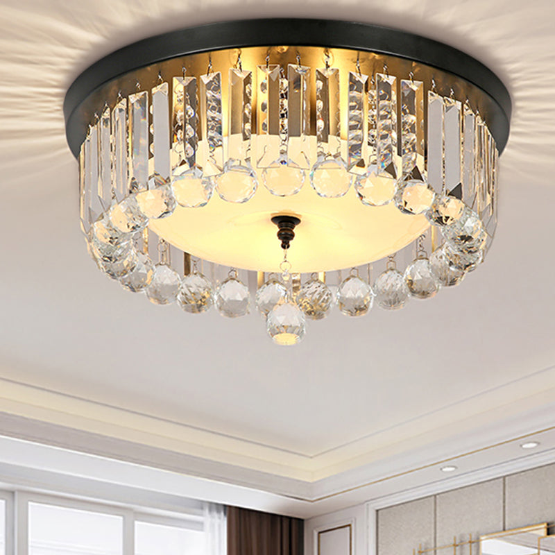 Contemporary Circle Flush Ceiling Light Clear Crystal 5 Lights Ceiling Lamp with Opal Glass Diffuser in Black Clearhalo 'Ceiling Lights' 'Close To Ceiling Lights' 'Close to ceiling' 'Flush mount' Lighting' 152740