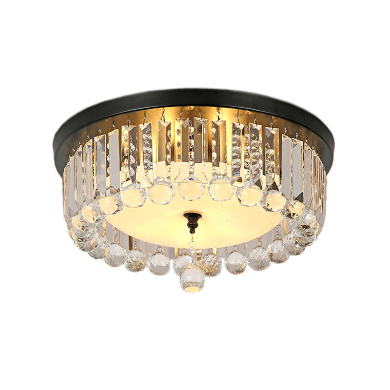 Contemporary Circle Flush Ceiling Light Clear Crystal 5 Lights Ceiling Lamp with Opal Glass Diffuser in Black Clearhalo 'Ceiling Lights' 'Close To Ceiling Lights' 'Close to ceiling' 'Flush mount' Lighting' 152741