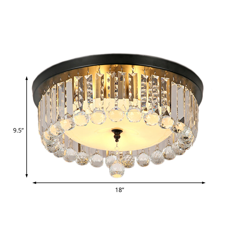 Contemporary Circle Flush Ceiling Light Clear Crystal 5 Lights Ceiling Lamp with Opal Glass Diffuser in Black Clearhalo 'Ceiling Lights' 'Close To Ceiling Lights' 'Close to ceiling' 'Flush mount' Lighting' 152742