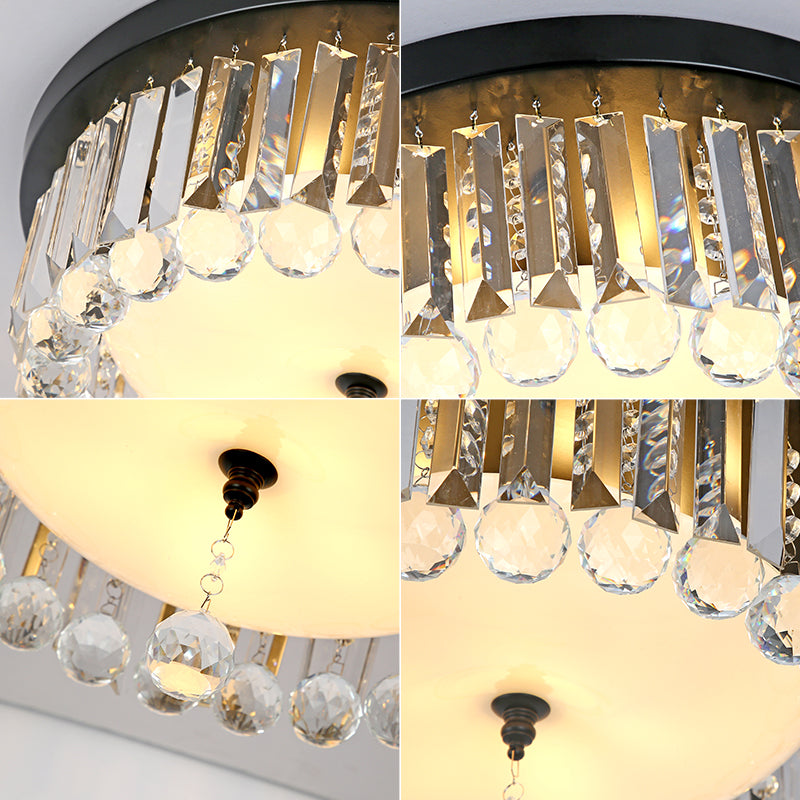 Contemporary Circle Flush Ceiling Light Clear Crystal 5 Lights Ceiling Lamp with Opal Glass Diffuser in Black Clearhalo 'Ceiling Lights' 'Close To Ceiling Lights' 'Close to ceiling' 'Flush mount' Lighting' 152743