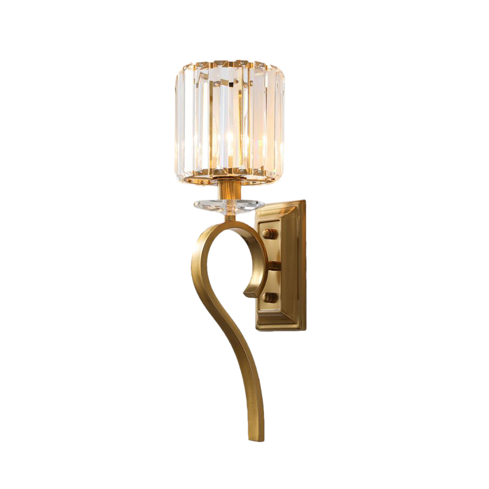 1 Light Cylinder Wall Light Contemporary Metal and Clear Crystal Sconce Light in Gold for Bedroom Clearhalo 'Modern wall lights' 'Modern' 'Wall Lamps & Sconces' 'Wall Lights' Lighting' 152746