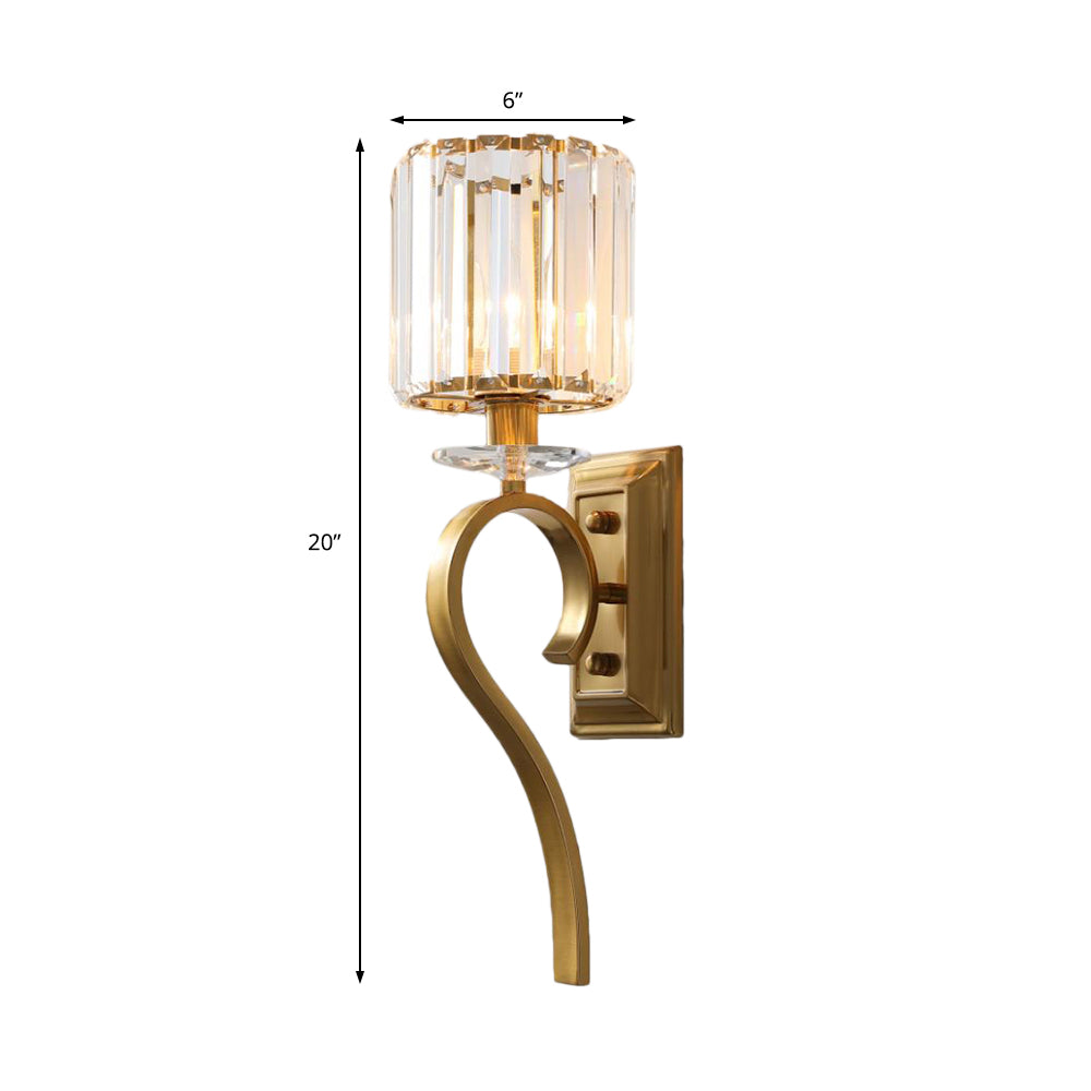 1 Light Cylinder Wall Light Contemporary Metal and Clear Crystal Sconce Light in Gold for Bedroom Clearhalo 'Modern wall lights' 'Modern' 'Wall Lamps & Sconces' 'Wall Lights' Lighting' 152747