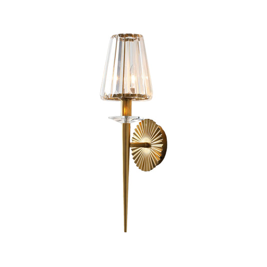 Conical Wall Light Fixture Modernist Metal and Clear Crystal 1 Light Sconce Lamp in Gold for Living Room Clearhalo 'Modern wall lights' 'Modern' 'Wall Lamps & Sconces' 'Wall Lights' Lighting' 152754