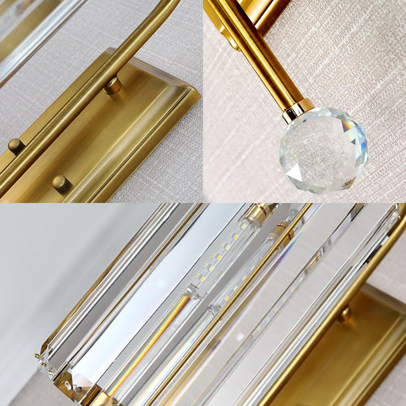 Cylindrical Clear Crystal Wall Light Vintage 1/2-Bulb Wall Sconce Light with Metal Gooseneck Arm in Gold Clearhalo 'Modern wall lights' 'Modern' 'Wall Lamps & Sconces' 'Wall Lights' Lighting' 152760