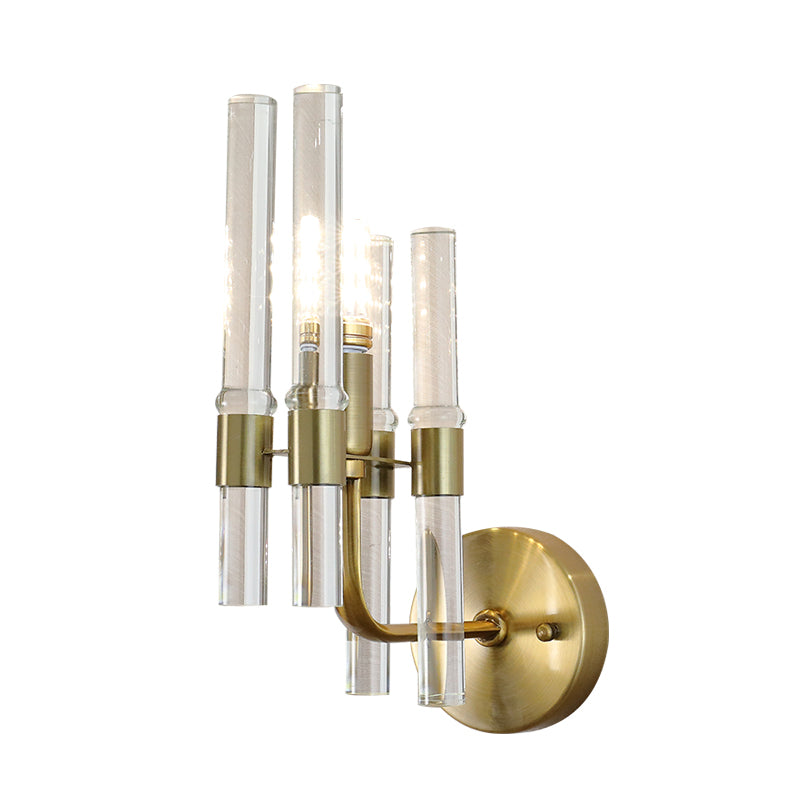 1 Light Armed Wall Sconce Modern Metal Wall Lamp with Clear Crystal Pipe in Gold Finish for Hallway Clearhalo 'Modern wall lights' 'Modern' 'Wall Lamps & Sconces' 'Wall Lights' Lighting' 152767