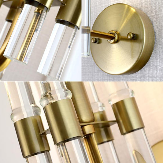 1 Light Armed Wall Sconce Modern Metal Wall Lamp with Clear Crystal Pipe in Gold Finish for Hallway Clearhalo 'Modern wall lights' 'Modern' 'Wall Lamps & Sconces' 'Wall Lights' Lighting' 152769