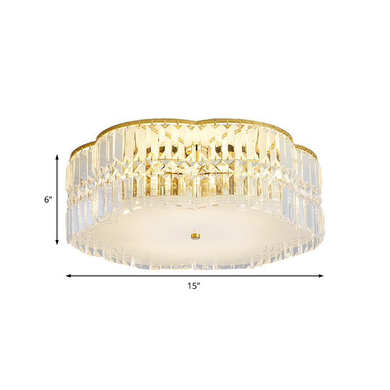 Golden Flower Flush Pendant Light Modern Clear Crystal 15"/19" W LED Flush Light with Acrylic Diffuser Clearhalo 'Ceiling Lights' 'Close To Ceiling Lights' 'Close to ceiling' 'Flush mount' Lighting' 152777