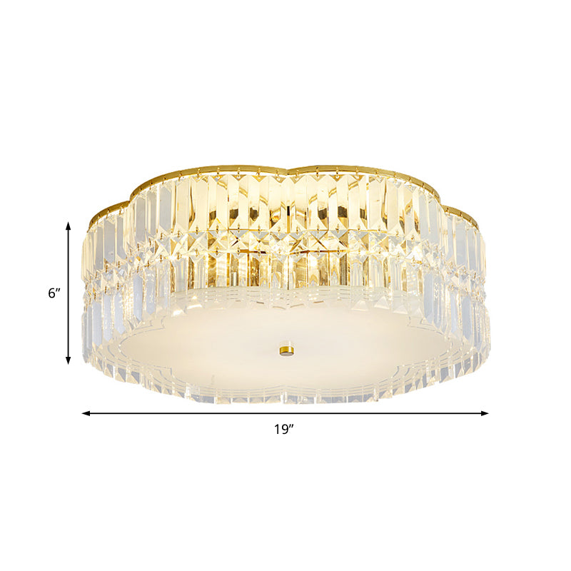 Golden Flower Flush Pendant Light Modern Clear Crystal 15"/19" W LED Flush Light with Acrylic Diffuser Clearhalo 'Ceiling Lights' 'Close To Ceiling Lights' 'Close to ceiling' 'Flush mount' Lighting' 152778