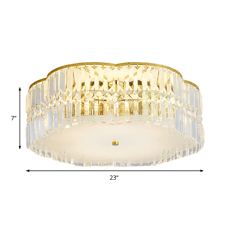 Golden Flower Flush Pendant Light Modern Clear Crystal 15"/19" W LED Flush Light with Acrylic Diffuser Clearhalo 'Ceiling Lights' 'Close To Ceiling Lights' 'Close to ceiling' 'Flush mount' Lighting' 152779