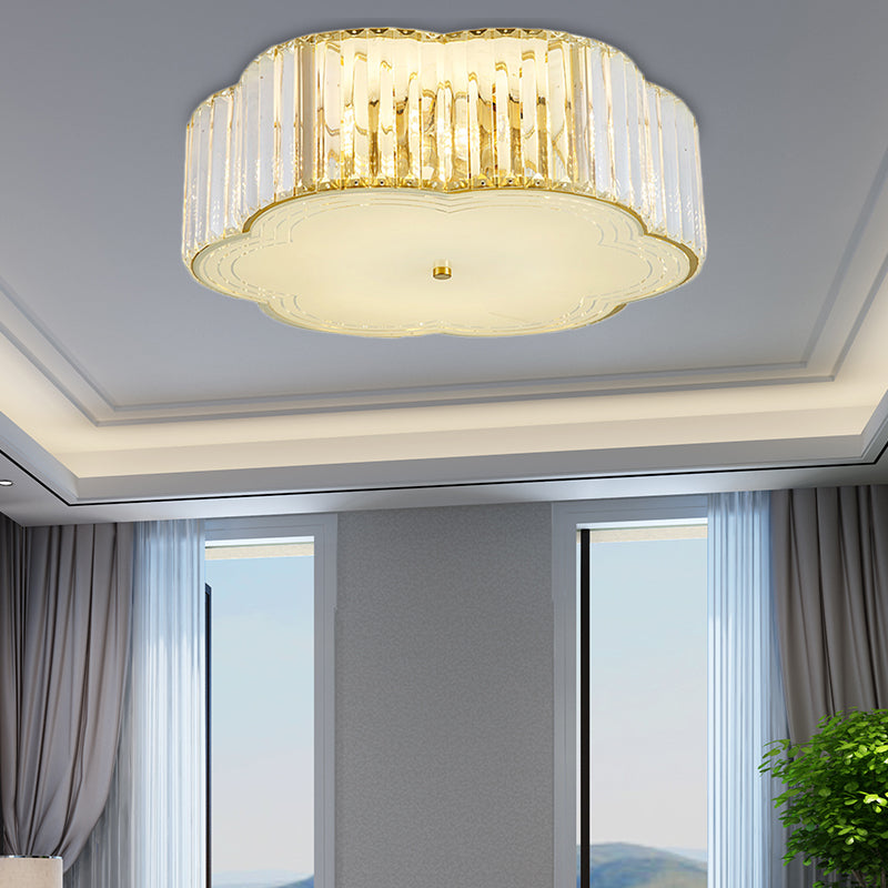 Golden Flower Flush Pendant Light Modern Clear Crystal 15"/19" W LED Flush Light with Acrylic Diffuser Gold 15" B Clearhalo 'Ceiling Lights' 'Close To Ceiling Lights' 'Close to ceiling' 'Flush mount' Lighting' 152784