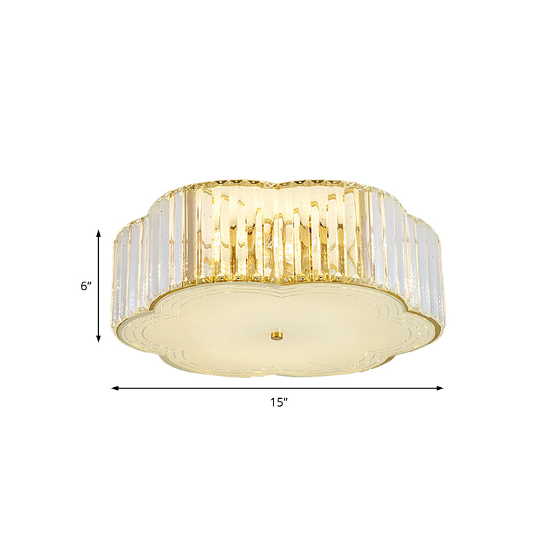 Golden Flower Flush Pendant Light Modern Clear Crystal 15"/19" W LED Flush Light with Acrylic Diffuser Clearhalo 'Ceiling Lights' 'Close To Ceiling Lights' 'Close to ceiling' 'Flush mount' Lighting' 152787