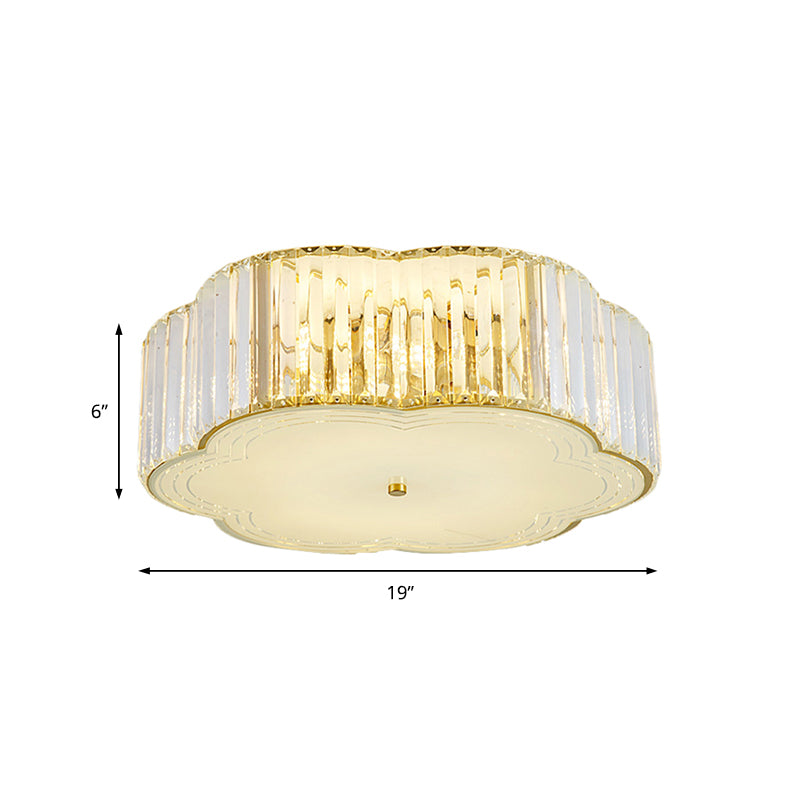 Golden Flower Flush Pendant Light Modern Clear Crystal 15"/19" W LED Flush Light with Acrylic Diffuser Clearhalo 'Ceiling Lights' 'Close To Ceiling Lights' 'Close to ceiling' 'Flush mount' Lighting' 152788