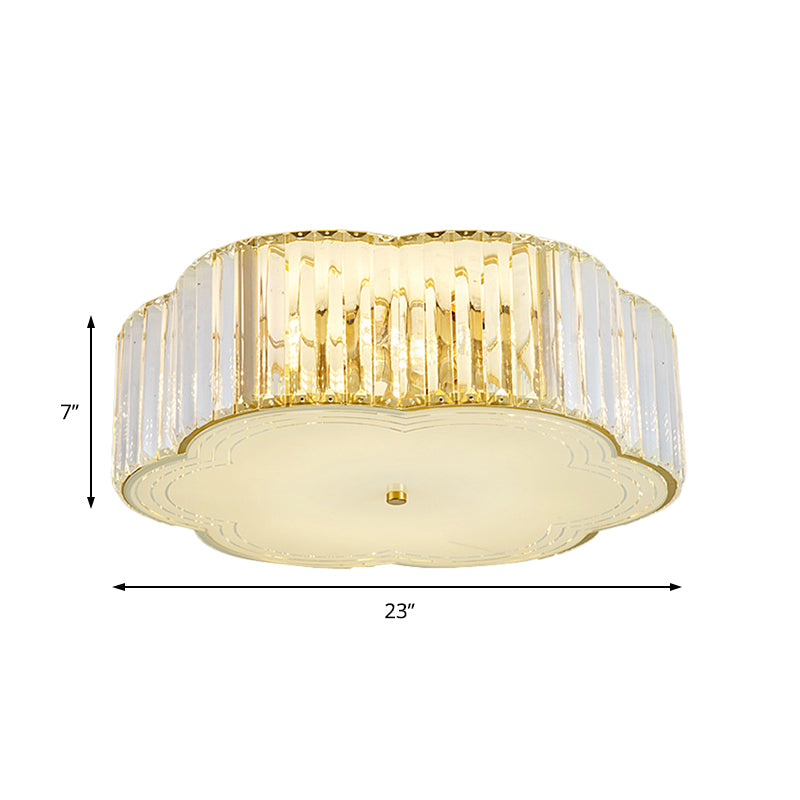 Golden Flower Flush Pendant Light Modern Clear Crystal 15"/19" W LED Flush Light with Acrylic Diffuser Clearhalo 'Ceiling Lights' 'Close To Ceiling Lights' 'Close to ceiling' 'Flush mount' Lighting' 152789