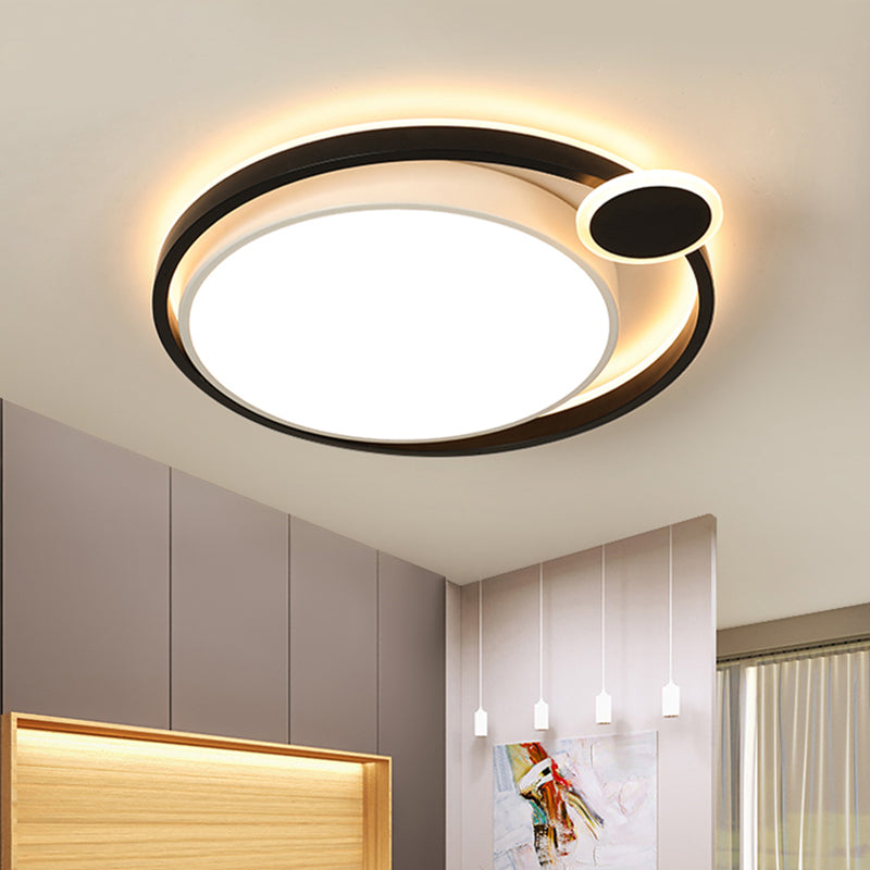 Black/White Orbit Flush Mount Lamp Nordic Metal 15"/18"/21.5" LED Ceiling Mounted Light for Bedroom in Warm/White Clearhalo 'Ceiling Lights' 'Close To Ceiling Lights' 'Close to ceiling' 'Flush mount' Lighting' 152797