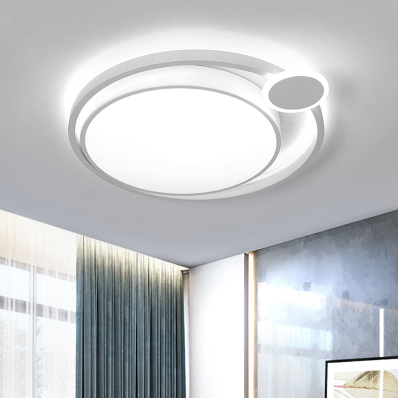 Black/White Orbit Flush Mount Lamp Nordic Metal 15"/18"/21.5" LED Ceiling Mounted Light for Bedroom in Warm/White White White Clearhalo 'Ceiling Lights' 'Close To Ceiling Lights' 'Close to ceiling' 'Flush mount' Lighting' 152801