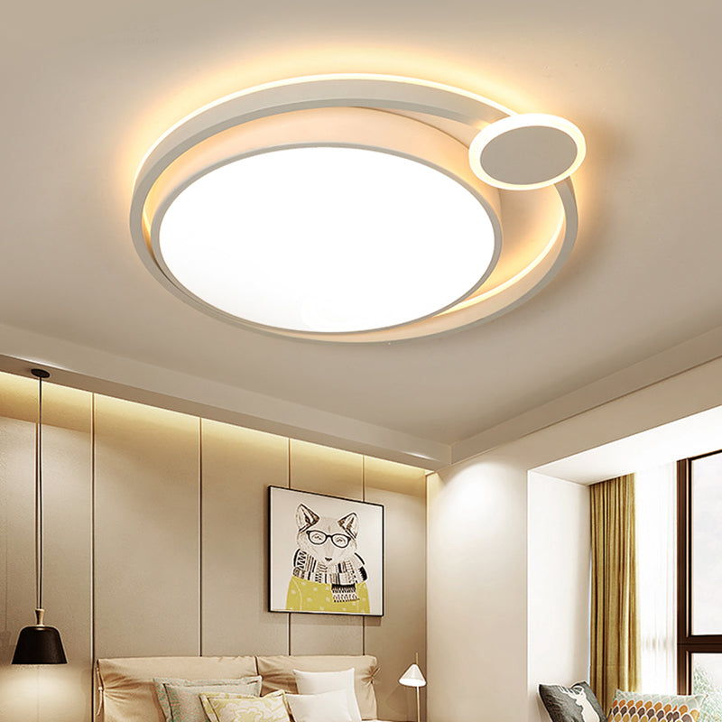 Black/White Orbit Flush Mount Lamp Nordic Metal 15"/18"/21.5" LED Ceiling Mounted Light for Bedroom in Warm/White White Warm Clearhalo 'Ceiling Lights' 'Close To Ceiling Lights' 'Close to ceiling' 'Flush mount' Lighting' 152802