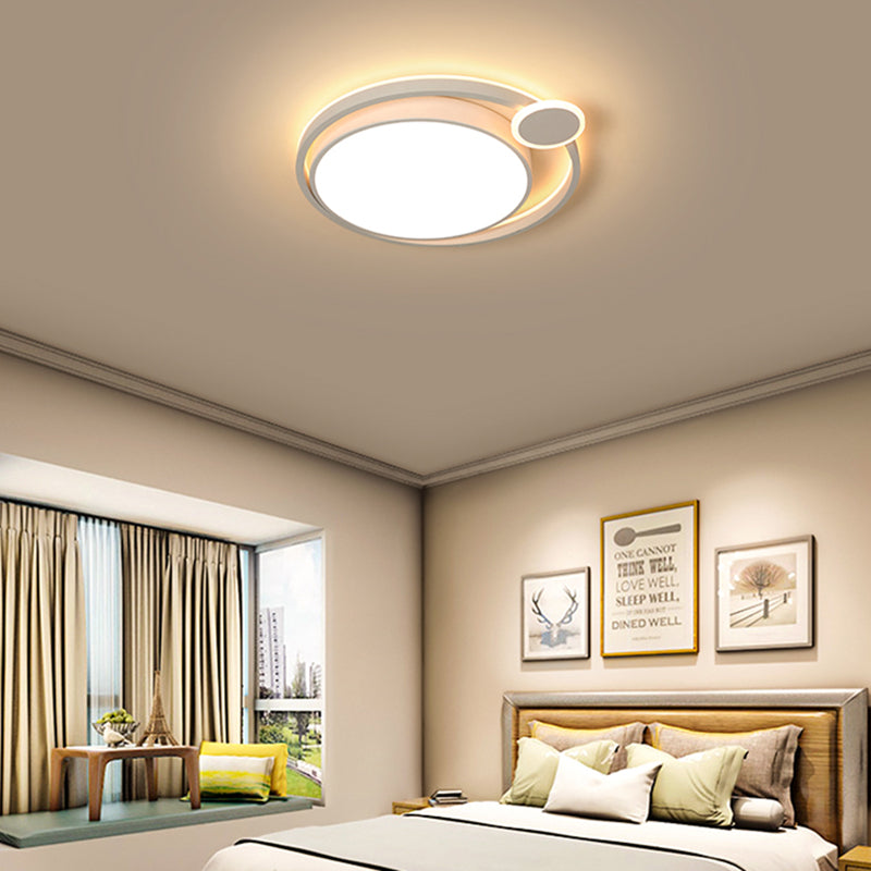 Black/White Orbit Flush Mount Lamp Nordic Metal 15"/18"/21.5" LED Ceiling Mounted Light for Bedroom in Warm/White Clearhalo 'Ceiling Lights' 'Close To Ceiling Lights' 'Close to ceiling' 'Flush mount' Lighting' 152804