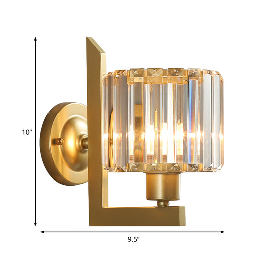 Clear Crystal Drum Wall Sconce Lighting Contemporary Black/Gold 1 Light Wall Lamp with Metal Arm for Bedroom Clearhalo 'Modern wall lights' 'Modern' 'Wall Lamps & Sconces' 'Wall Lights' Lighting' 152812