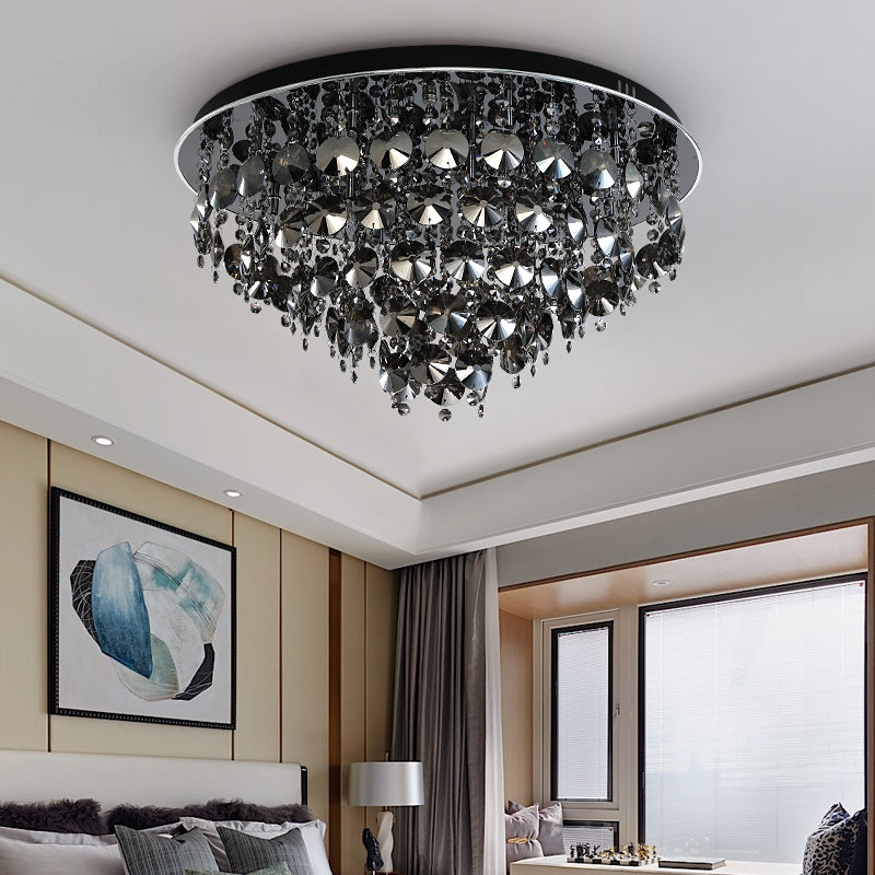 Smoke Gray Tiered Flush Mount Light with Crystal Bead Vintage Warm/White Lighting LED Ceiling Lamp, 16"/23.5" W Clearhalo 'Ceiling Lights' 'Close To Ceiling Lights' 'Close to ceiling' 'Flush mount' Lighting' 152819