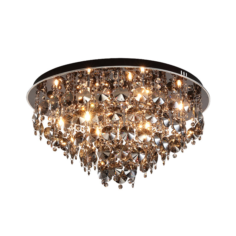 Smoke Gray Tiered Flush Mount Light with Crystal Bead Vintage Warm/White Lighting LED Ceiling Lamp, 16"/23.5" W Clearhalo 'Ceiling Lights' 'Close To Ceiling Lights' 'Close to ceiling' 'Flush mount' Lighting' 152821