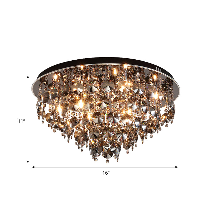 Smoke Gray Tiered Flush Mount Light with Crystal Bead Vintage Warm/White Lighting LED Ceiling Lamp, 16"/23.5" W Clearhalo 'Ceiling Lights' 'Close To Ceiling Lights' 'Close to ceiling' 'Flush mount' Lighting' 152822