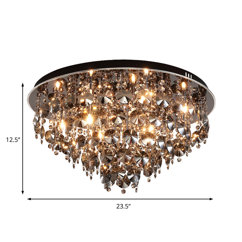 Smoke Gray Tiered Flush Mount Light with Crystal Bead Vintage Warm/White Lighting LED Ceiling Lamp, 16"/23.5" W Clearhalo 'Ceiling Lights' 'Close To Ceiling Lights' 'Close to ceiling' 'Flush mount' Lighting' 152823