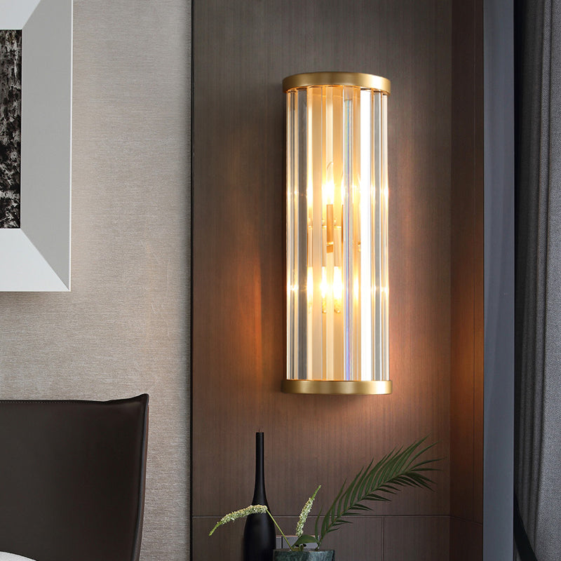 Modernist Stylish Metal Sconce Lighting 2 Lights Cylinder Wall Light Fixture with Crystal Pipe in Gold Finish Clearhalo 'Modern wall lights' 'Modern' 'Wall Lamps & Sconces' 'Wall Lights' Lighting' 152825