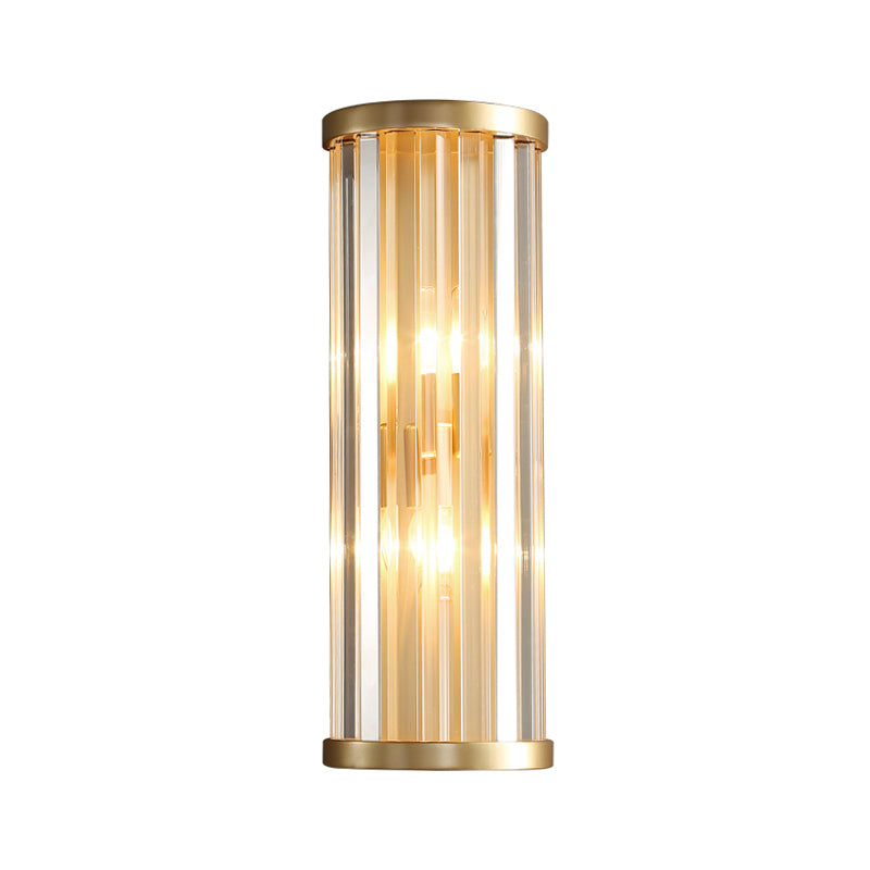 Modernist Stylish Metal Sconce Lighting 2 Lights Cylinder Wall Light Fixture with Crystal Pipe in Gold Finish Clearhalo 'Modern wall lights' 'Modern' 'Wall Lamps & Sconces' 'Wall Lights' Lighting' 152826