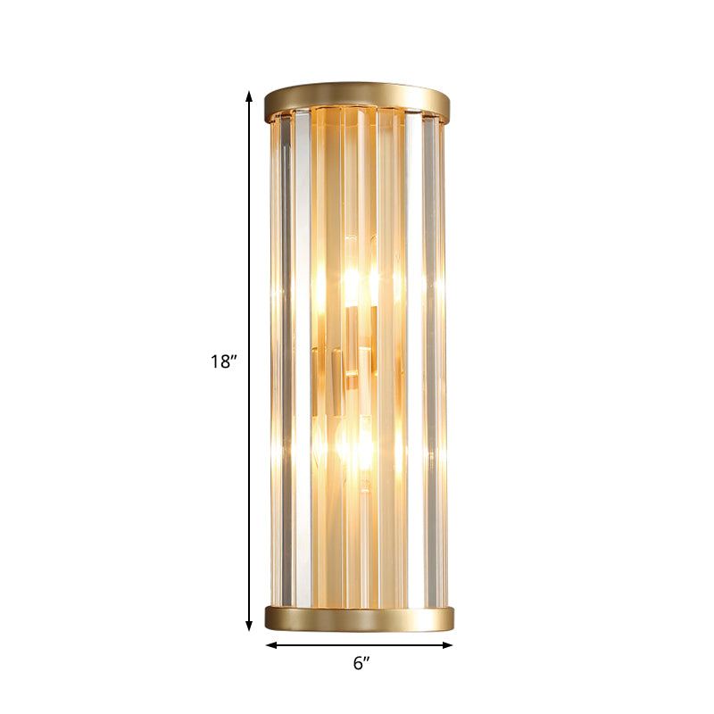 Modernist Stylish Metal Sconce Lighting 2 Lights Cylinder Wall Light Fixture with Crystal Pipe in Gold Finish Clearhalo 'Modern wall lights' 'Modern' 'Wall Lamps & Sconces' 'Wall Lights' Lighting' 152827