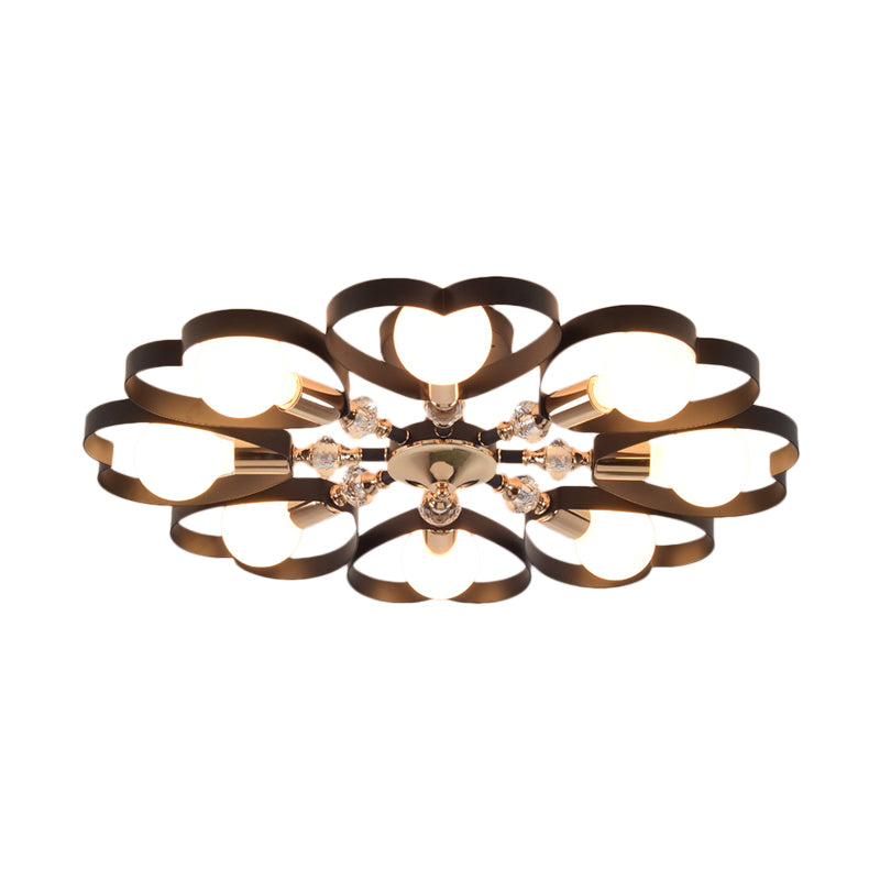 3/6 Heads Heart Shade Semi Flush Mount Light Modern Metal Ceiling Lamp with Clear Crystal Ball in Black Clearhalo 'Ceiling Lights' 'Close To Ceiling Lights' 'Close to ceiling' 'Semi-flushmount' Lighting' 152834