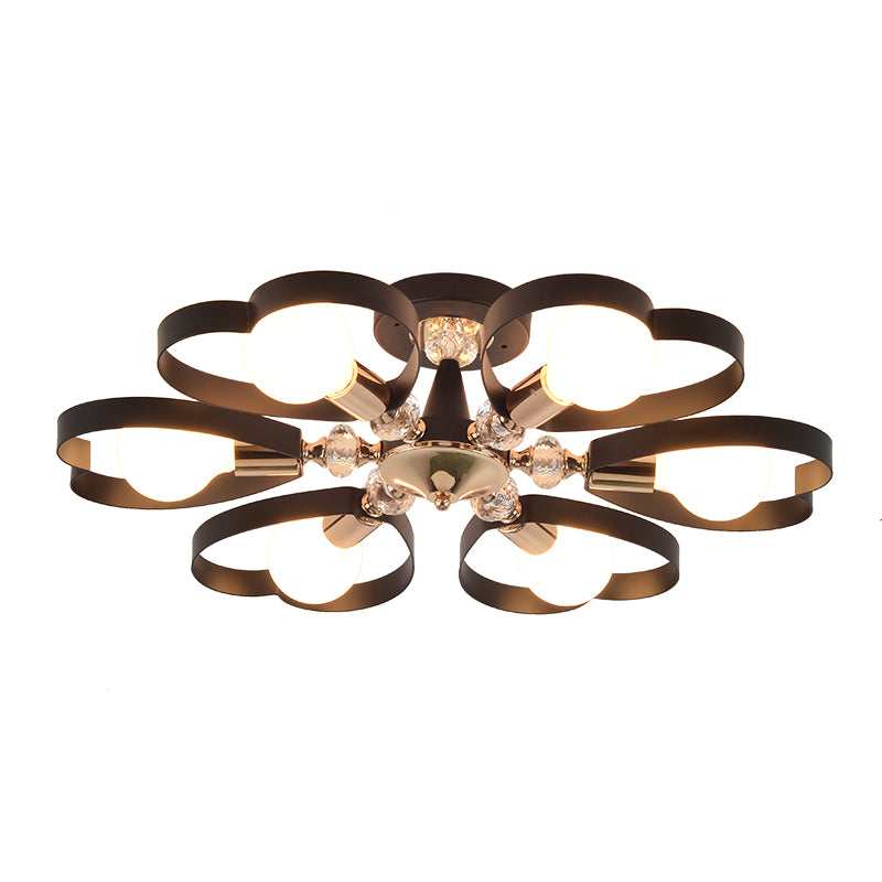 3/6 Heads Heart Shade Semi Flush Mount Light Modern Metal Ceiling Lamp with Clear Crystal Ball in Black Clearhalo 'Ceiling Lights' 'Close To Ceiling Lights' 'Close to ceiling' 'Semi-flushmount' Lighting' 152838