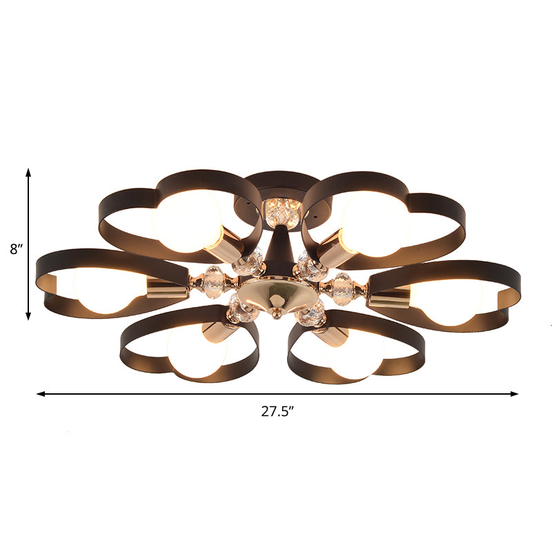 3/6 Heads Heart Shade Semi Flush Mount Light Modern Metal Ceiling Lamp with Clear Crystal Ball in Black Clearhalo 'Ceiling Lights' 'Close To Ceiling Lights' 'Close to ceiling' 'Semi-flushmount' Lighting' 152839