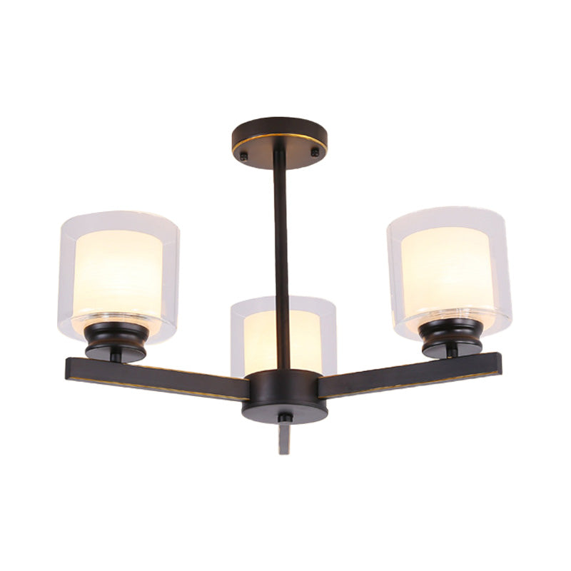 Black/Gold/Sliver Cylinder Chandelier Lamp Modern 3/6/8 Lights Clear Glass Ceiling Pendant Fixture with Radial Design for Bedroom Clearhalo 'Ceiling Lights' 'Chandeliers' 'Glass shade' 'Glass' 'Modern Chandeliers' 'Modern' Lighting' 152856