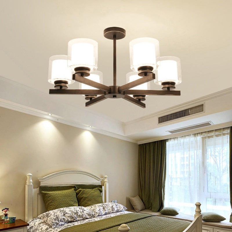 Black/Gold/Sliver Cylinder Chandelier Lamp Modern 3/6/8 Lights Clear Glass Ceiling Pendant Fixture with Radial Design for Bedroom 6 Black Clearhalo 'Ceiling Lights' 'Chandeliers' 'Glass shade' 'Glass' 'Modern Chandeliers' 'Modern' Lighting' 152858