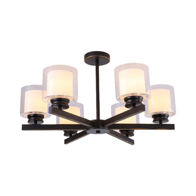 Black/Gold/Sliver Cylinder Chandelier Lamp Modern 3/6/8 Lights Clear Glass Ceiling Pendant Fixture with Radial Design for Bedroom Clearhalo 'Ceiling Lights' 'Chandeliers' 'Glass shade' 'Glass' 'Modern Chandeliers' 'Modern' Lighting' 152860