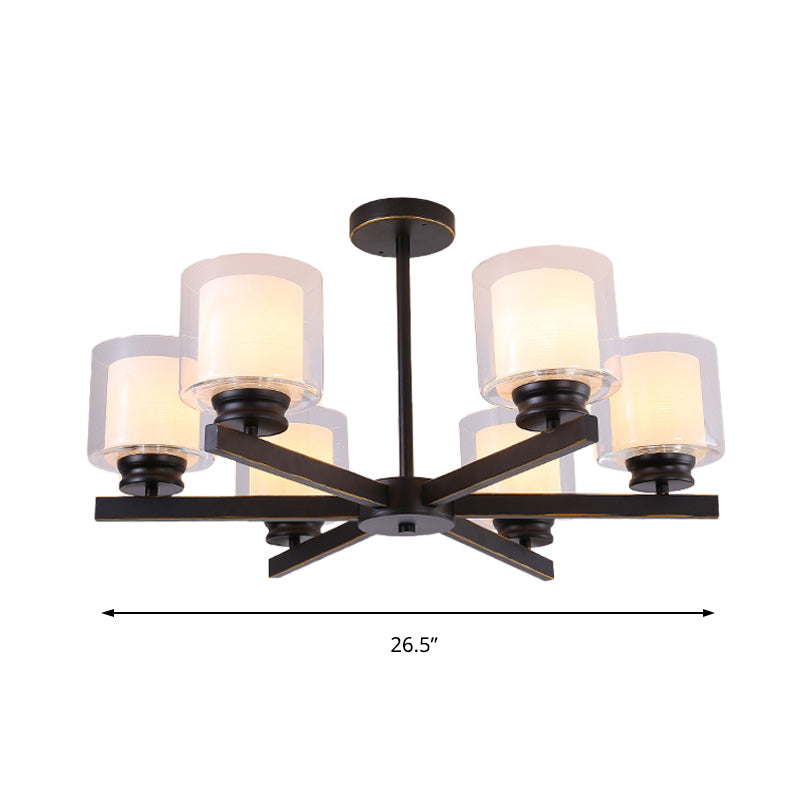 Black/Gold/Sliver Cylinder Chandelier Lamp Modern 3/6/8 Lights Clear Glass Ceiling Pendant Fixture with Radial Design for Bedroom Clearhalo 'Ceiling Lights' 'Chandeliers' 'Glass shade' 'Glass' 'Modern Chandeliers' 'Modern' Lighting' 152861