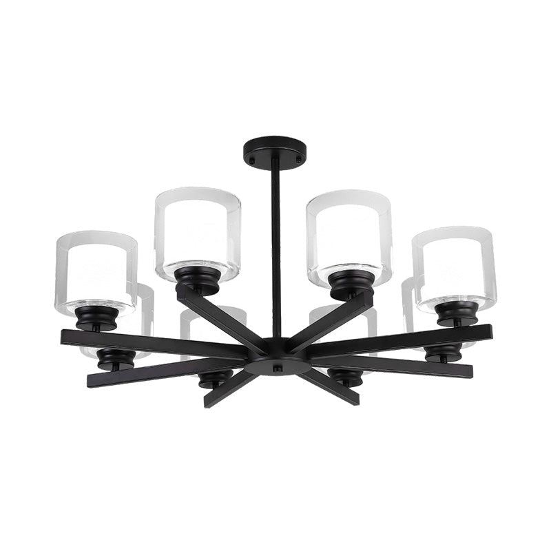 Black/Gold/Sliver Cylinder Chandelier Lamp Modern 3/6/8 Lights Clear Glass Ceiling Pendant Fixture with Radial Design for Bedroom Clearhalo 'Ceiling Lights' 'Chandeliers' 'Glass shade' 'Glass' 'Modern Chandeliers' 'Modern' Lighting' 152864