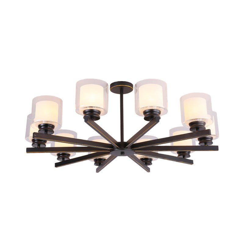 Black/Gold/Sliver Cylinder Chandelier Lamp Modern 3/6/8 Lights Clear Glass Ceiling Pendant Fixture with Radial Design for Bedroom Clearhalo 'Ceiling Lights' 'Chandeliers' 'Glass shade' 'Glass' 'Modern Chandeliers' 'Modern' Lighting' 152868