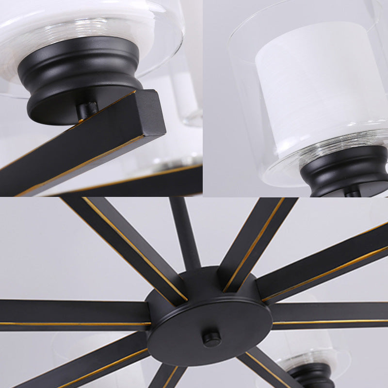 Black/Gold/Sliver Cylinder Chandelier Lamp Modern 3/6/8 Lights Clear Glass Ceiling Pendant Fixture with Radial Design for Bedroom Clearhalo 'Ceiling Lights' 'Chandeliers' 'Glass shade' 'Glass' 'Modern Chandeliers' 'Modern' Lighting' 152870