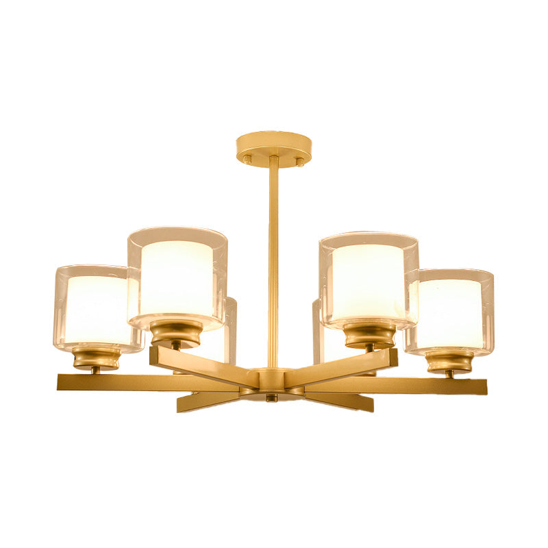 Black/Gold/Sliver Cylinder Chandelier Lamp Modern 3/6/8 Lights Clear Glass Ceiling Pendant Fixture with Radial Design for Bedroom Clearhalo 'Ceiling Lights' 'Chandeliers' 'Glass shade' 'Glass' 'Modern Chandeliers' 'Modern' Lighting' 152876