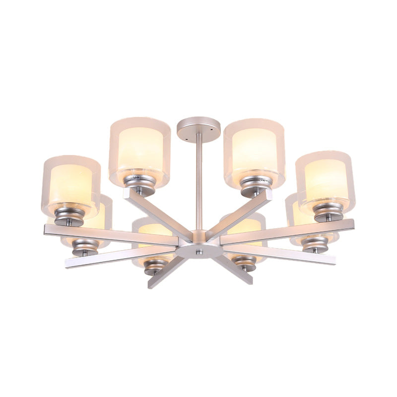 Black/Gold/Sliver Cylinder Chandelier Lamp Modern 3/6/8 Lights Clear Glass Ceiling Pendant Fixture with Radial Design for Bedroom Clearhalo 'Ceiling Lights' 'Chandeliers' 'Glass shade' 'Glass' 'Modern Chandeliers' 'Modern' Lighting' 152890