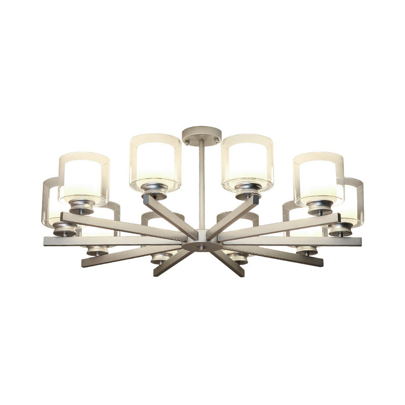 Black/Gold/Sliver Cylinder Chandelier Lamp Modern 3/6/8 Lights Clear Glass Ceiling Pendant Fixture with Radial Design for Bedroom Clearhalo 'Ceiling Lights' 'Chandeliers' 'Glass shade' 'Glass' 'Modern Chandeliers' 'Modern' Lighting' 152893