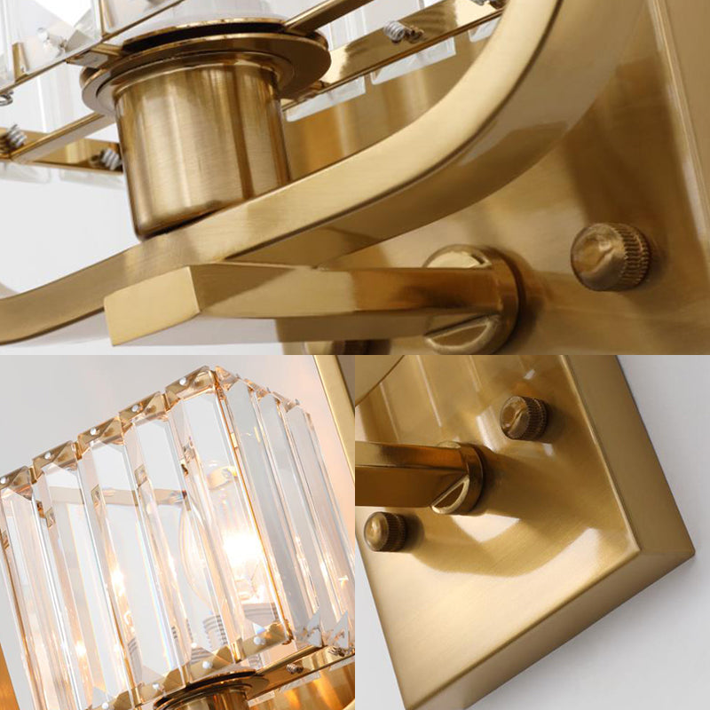 Rectangle Frame Wall Light Vintage Metal 1 Head Wall Sconce Lighting with Crystal Square Shade in Gold Finish Clearhalo 'Modern wall lights' 'Modern' 'Wall Lamps & Sconces' 'Wall Lights' Lighting' 152898