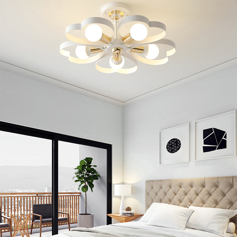 Living Room Heart/Flower Shade Ceiling Lamp Metal Nordic Style White Finish 3/5 Lights Ceiling Mount Light 5 White Loving Heart Clearhalo 'Ceiling Lights' 'Close To Ceiling Lights' 'Close to ceiling' 'Semi-flushmount' Lighting' 152911