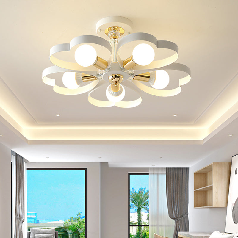 Living Room Heart/Flower Shade Ceiling Lamp Metal Nordic Style White Finish 3/5 Lights Ceiling Mount Light Clearhalo 'Ceiling Lights' 'Close To Ceiling Lights' 'Close to ceiling' 'Semi-flushmount' Lighting' 152912