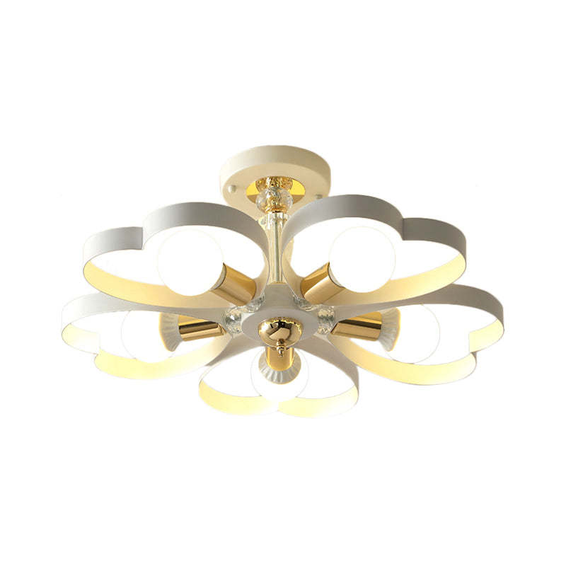 Living Room Heart/Flower Shade Ceiling Lamp Metal Nordic Style White Finish 3/5 Lights Ceiling Mount Light Clearhalo 'Ceiling Lights' 'Close To Ceiling Lights' 'Close to ceiling' 'Semi-flushmount' Lighting' 152913