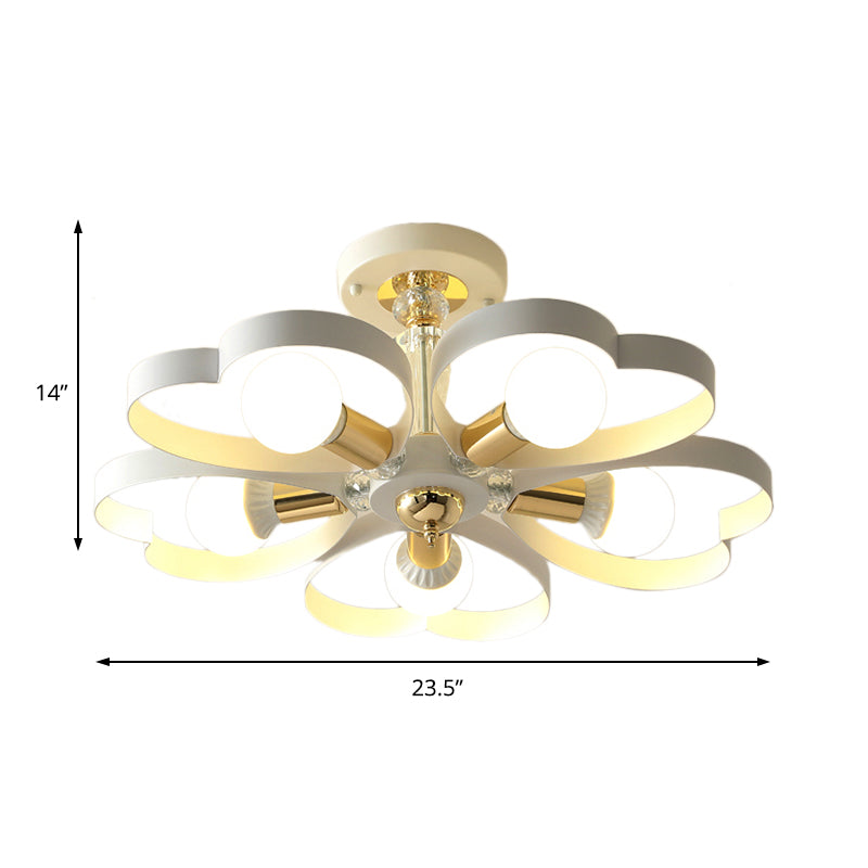 Living Room Heart/Flower Shade Ceiling Lamp Metal Nordic Style White Finish 3/5 Lights Ceiling Mount Light Clearhalo 'Ceiling Lights' 'Close To Ceiling Lights' 'Close to ceiling' 'Semi-flushmount' Lighting' 152914