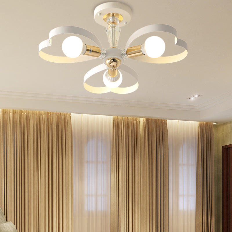 Living Room Heart/Flower Shade Ceiling Lamp Metal Nordic Style White Finish 3/5 Lights Ceiling Mount Light 3 White Loving Heart Clearhalo 'Ceiling Lights' 'Close To Ceiling Lights' 'Close to ceiling' 'Semi-flushmount' Lighting' 152915