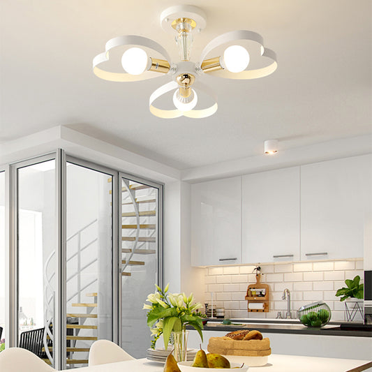 Living Room Heart/Flower Shade Ceiling Lamp Metal Nordic Style White Finish 3/5 Lights Ceiling Mount Light Clearhalo 'Ceiling Lights' 'Close To Ceiling Lights' 'Close to ceiling' 'Semi-flushmount' Lighting' 152916