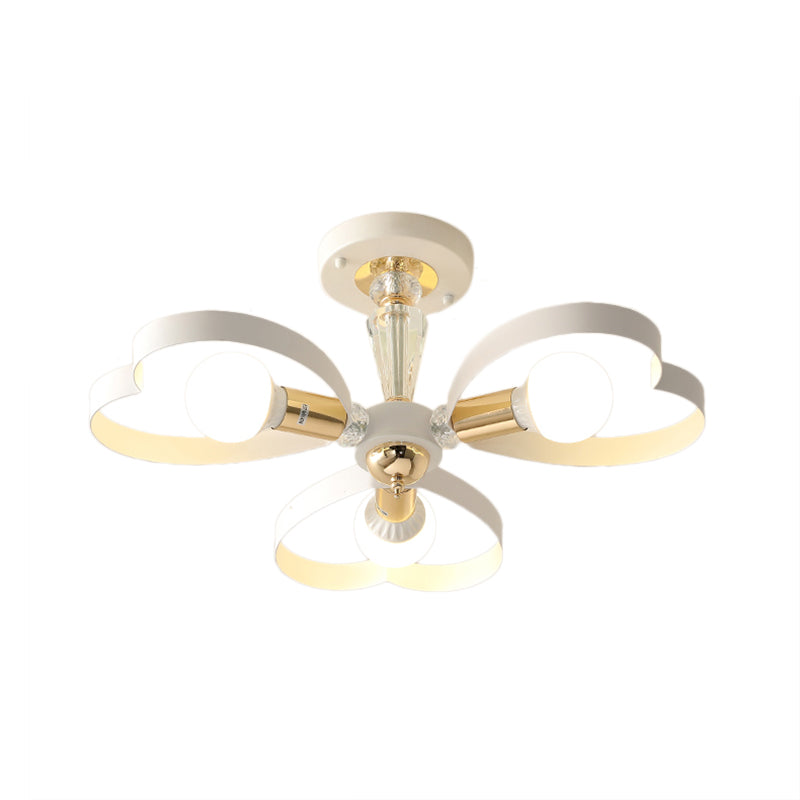 Living Room Heart/Flower Shade Ceiling Lamp Metal Nordic Style White Finish 3/5 Lights Ceiling Mount Light Clearhalo 'Ceiling Lights' 'Close To Ceiling Lights' 'Close to ceiling' 'Semi-flushmount' Lighting' 152917